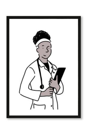 ファイルを持っている黒人のお医者さん。