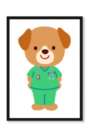 かわいいイヌのお医者さん　スクラブを着たイヌのお医者さん