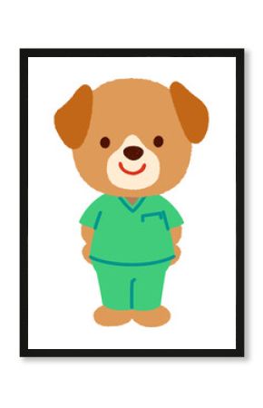 かわいいイヌのお医者さん　スクラブを着たイヌのお医者さん