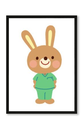 スクラブを着たウサギのお医者さん