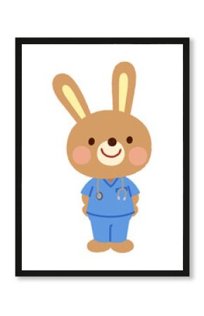 スクラブを着たウサギのお医者さん