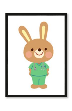 スクラブを着たウサギのお医者さん