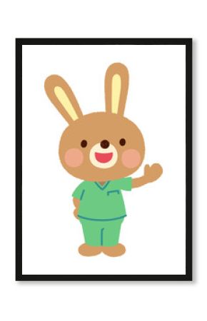 スクラブを着たウサギのお医者さん