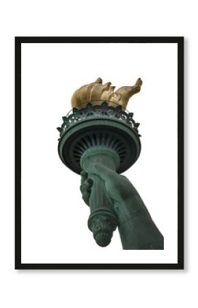 Closeup of the torch of the Statue of Liberty isolated on white background