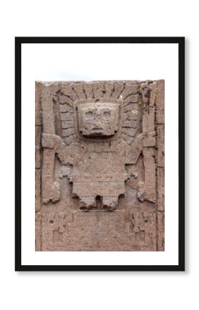 Incisione del Dio Viracocha sulla porta del Sole, tempio di Kalasasaya, Tiwanaku, Bolivia