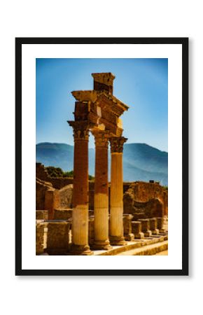 The famous antique site of Pompeii, near Naples. It was completely destroyed by the eruption of Mount Vesuvius. One of the main tourist attractions in Italy.