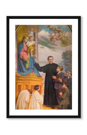 TURIN, ITALY - MARCH 15, 2017: The painting of Don Bosco and Mary Help of Christians in church Basilica Maria Ausiliatrice by Paolo Giovanni Crida (1941).