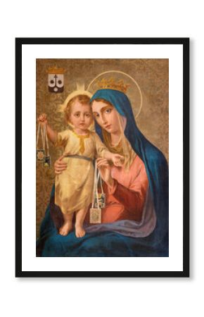 TURIN, ITALY - MARCH 16, 2017: The painting of Our Lady of Mount Carmel in church Chiesa della Madonna del Carmine by unknown artist of 19. cent.