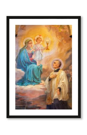 TURIN, ITALY - MARCH 16, 2017: The painting of Madonna of Eucharist (“Nostra Signora del SS. Sacramento”) and San Pier Giuliano Eymard (1927).