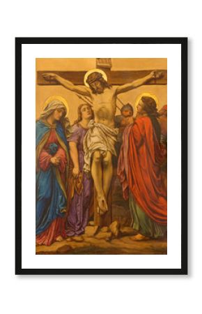 LONDON, GREAT BRITAIN - SEPTEMBER 17, 2017: The Crucifixion painting as the Station of the Cross in church of St. James Spanish Place by M. Jacob (1873).