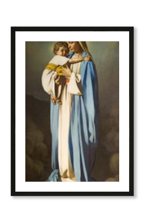 REGGIO EMILIA, ITALY - APRIL 12, 2018: The painting of Madonna with the Child in church Chiesa dei Cappuchini by Padre Angelico da Villarotta (1939).