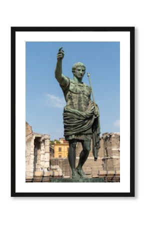 Bronze statue of Roman Emperor Augustus Caesar, or Octavian, Rome's first emperor, close to the Forum of Augustus