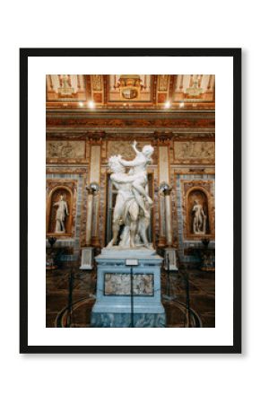 The Borghese gallery in Rome. Historical attraction, cultural heritage. Paintings and sculptures of great artists. General view and interior. Park