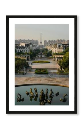 Vertical aerial of the imitations of the Eiffel tower and the Apollo Fountain in Tianducheng, China