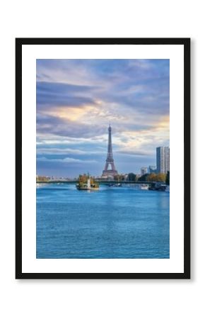 Paris, the Grenelle bridge , with the liberty statue, and the Ei