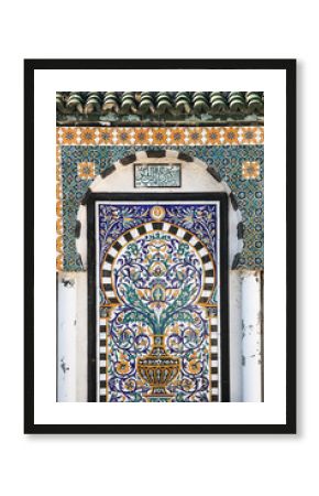 Traditional Arabic Mosaic in Tunisia (Medina). Painted tiles. Co