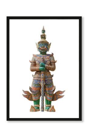 Green Giant guardian statue in Wat Phra Kaew Thailand on white b