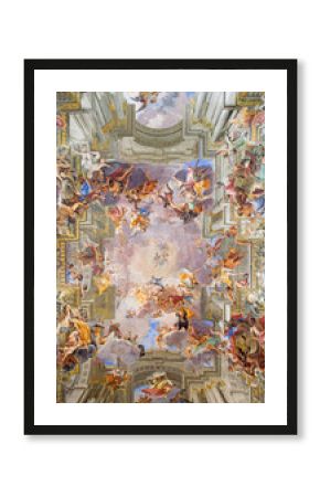 ROME, ITALY - MARCH 10, 2016: The central part of vault baroque fresco The Apotheosis of St Ignatius by jesuit frater Andrea Pozzo (1685) in church Chiesa di Sant'Ignazio di Loyola.