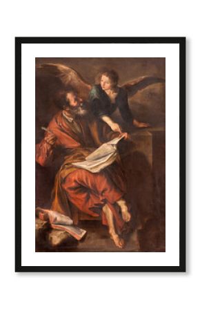SEGOVIA, SPAIN, APRIL - 14, 2016: The paint of St. Matthew the Evangelist  in Cathedral of Our Lady of Assumption by unknown atist of 17. cent.