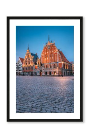 Riga, Latvia. Schwabe House And House Of The Blackheads At Town 