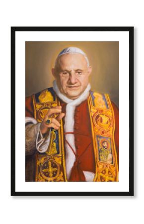 VIENNA, AUSTRIA - JULY 30, 2014: The portrait of St. John XXIII in church Karlskirche (Charles Borromeo) by Clemens Fuchs (2014).