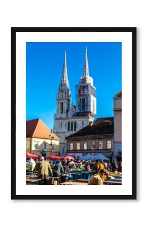 Dolac Market With Cathedral Towers-Zagreb, Croatia