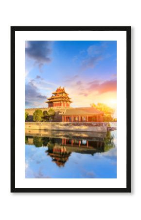 Watchtower of Forbidden City at sunset,Beijing,China