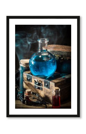 Blue magic potion with smoke