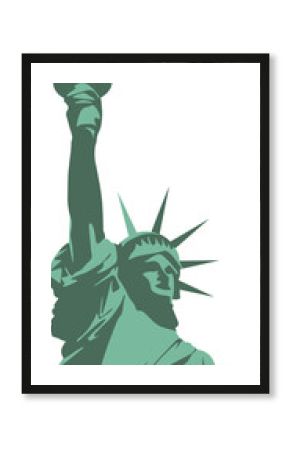 Statue of Liberty head crown robe and torch are floating in green duotone transparent background