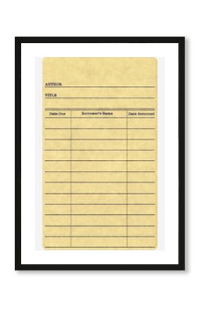 Old blank library card template isolated on white background
