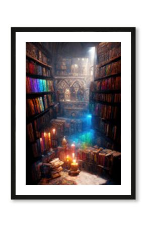 AI generated image of a magical library of the occult 