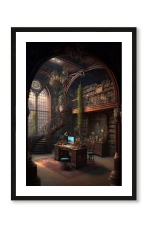 Interior of the fairy fantasy library 