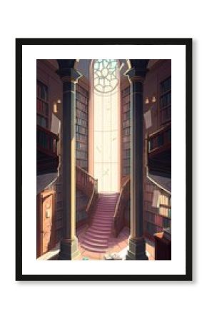 the library building hall interior with lots of books illustration design art