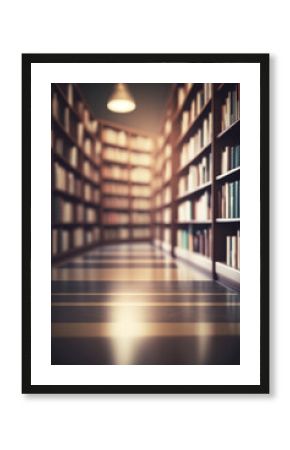 College library interior space. Blurry classroom with bookshelves by defocused effect. background education, Generative IA