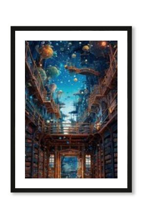 a library set in a sky  Generative Ai