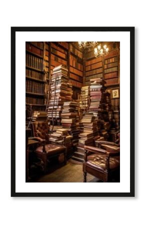 law books stacked in a library setting, created with generative ai