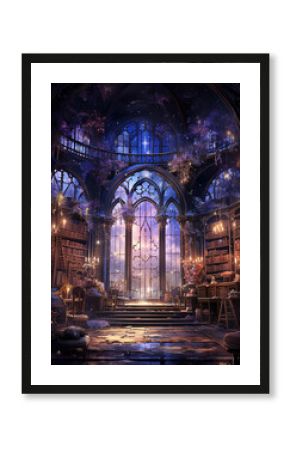 Magical Castle Interior with Bookshelves
