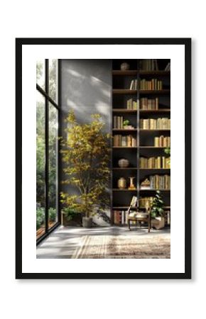 Bookcase with books in a modern house.