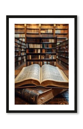 An open textbook in a library book.