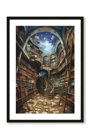 beautiful fantasy library full of magical books