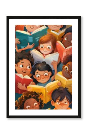 A group of children reading a book together