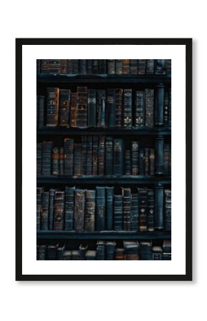 bookshelf with all black antique books
