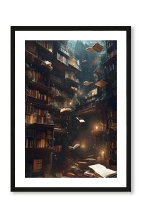 68. A magical fairy tale library with floating books