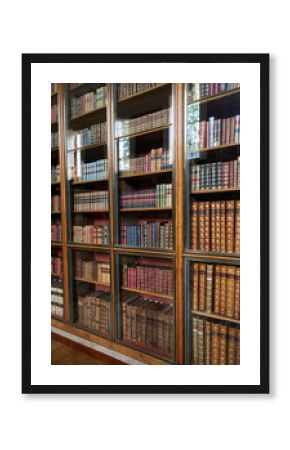 victorian library bookshelves with glass doors
