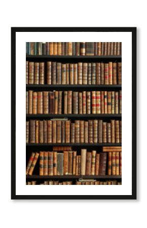 old books on wooden shelf