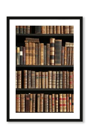 old books on wooden shelf