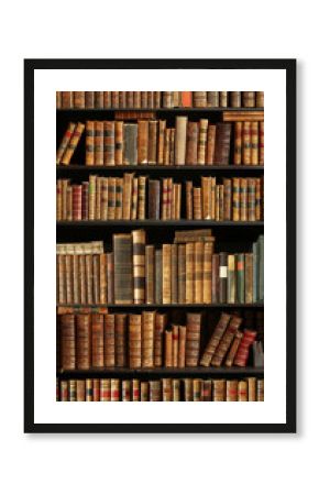 old books on wooden shelf