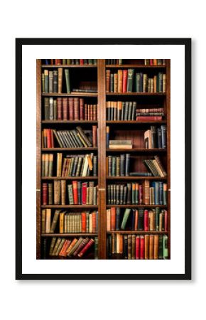 Books on Shelves in Library or Study with Classic Dark Wood
