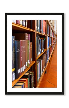library shelves with books
