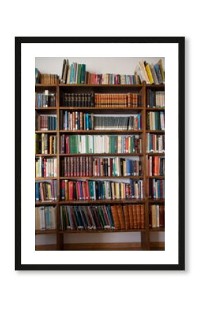 library shelves with books
